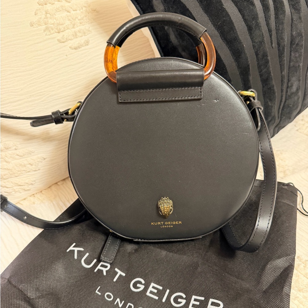 Kurt Geiger Black Round Leather Mini Bag with Tortoiseshell Handle
